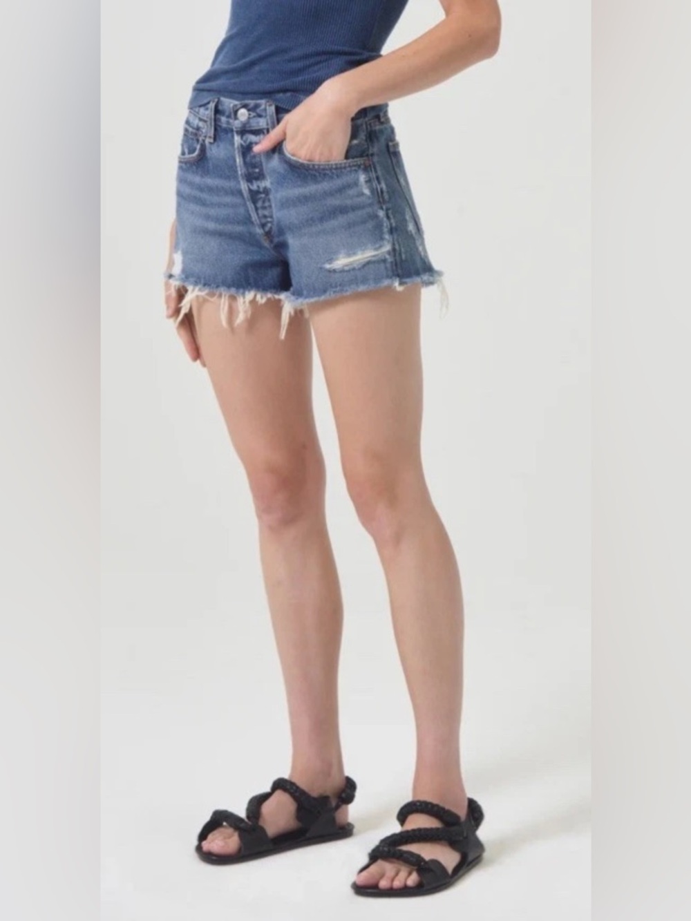 AGOLDE Blue Distressed Denim Jean Shorts
